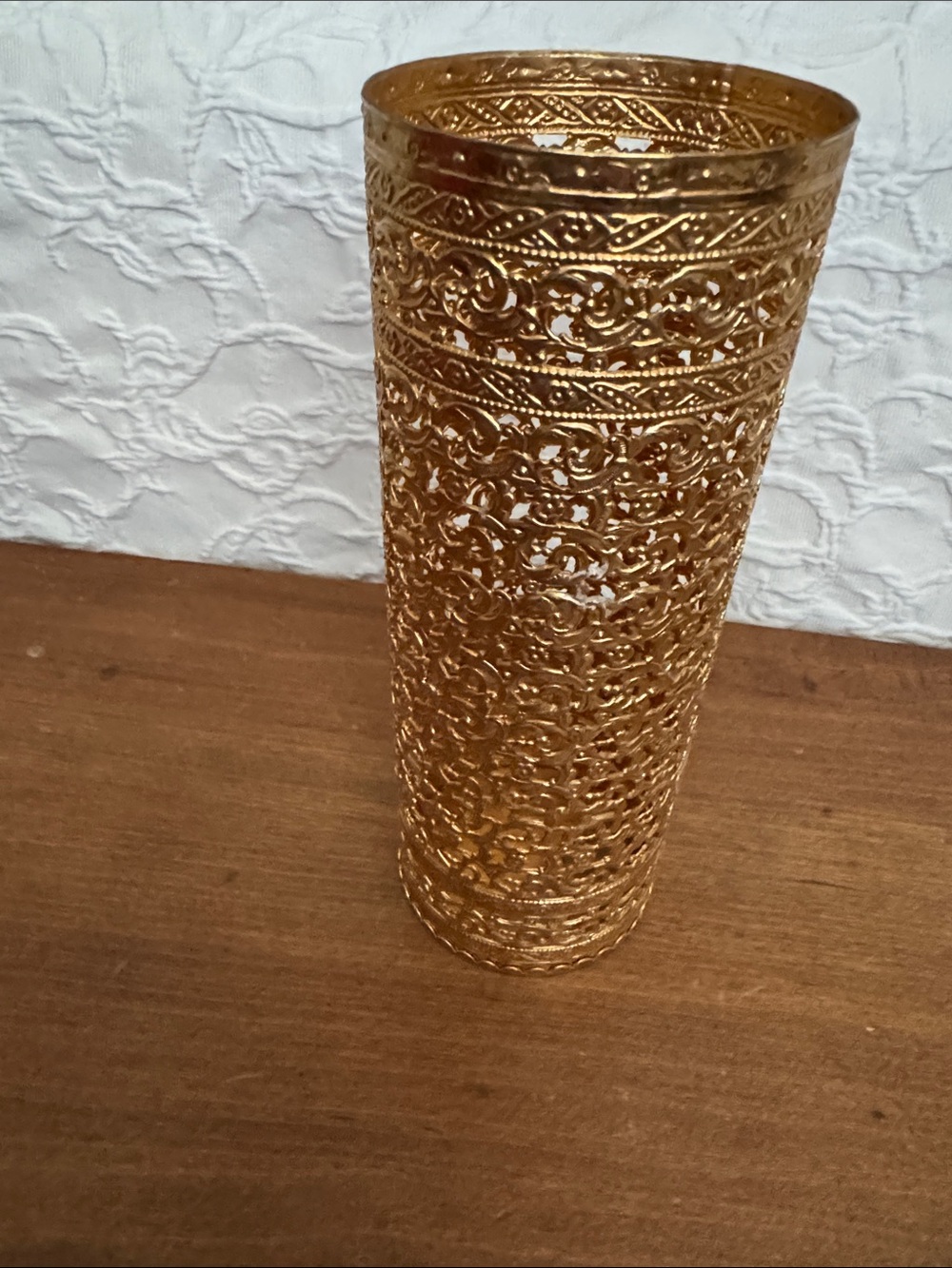 Vintage Gold Filigree Metal Hair Spray Holder- Home Accents